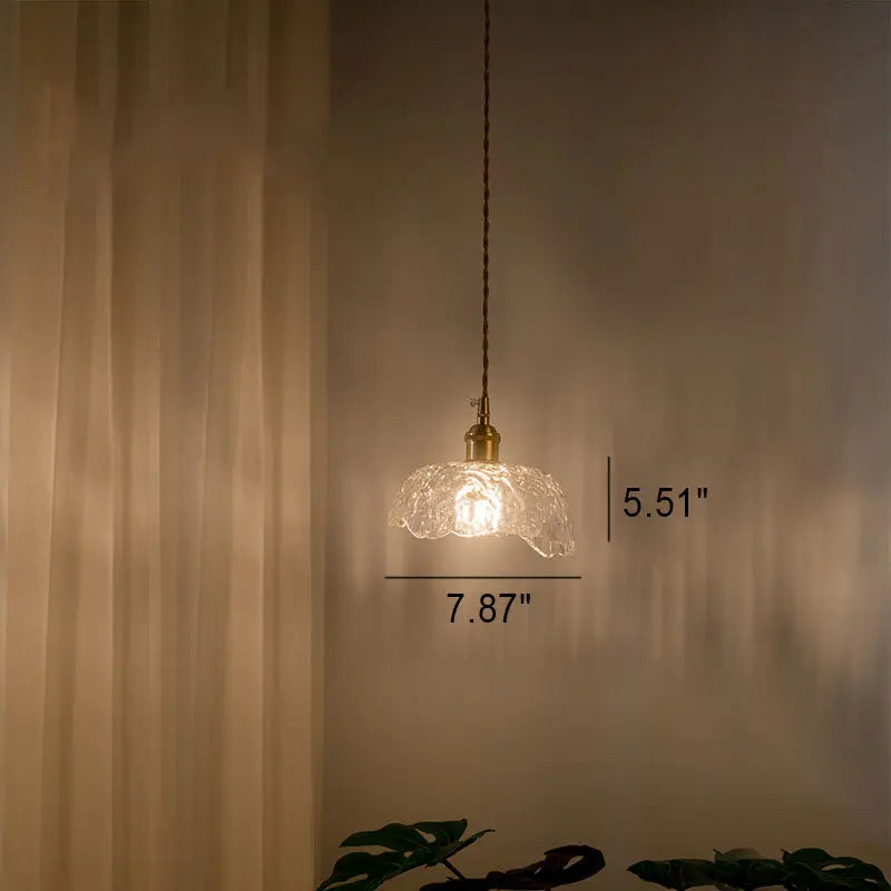 Nordic Vintage Clear Glass Flower Shape Brass 1-light Pendant Light Lumendat