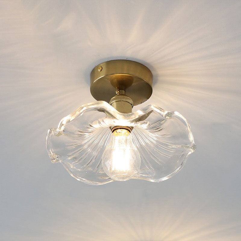 European Vintage Lotus Leaf Iron Copper 1-light Semi-flush Mount Light