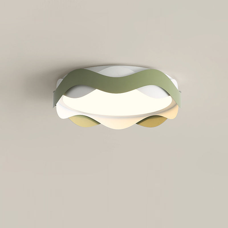 Contemporary Creative Cream Waves Round Acrylic Iron LED Flush Mount Ceiling Light for Living Room
