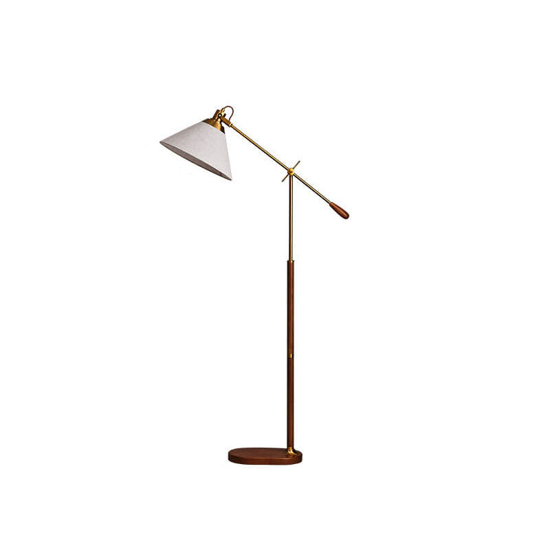 Traditional Vintage Fabric Cone Metal Ash Wood 1-Light Standing Floor Lamp For Bedroom Lumendat