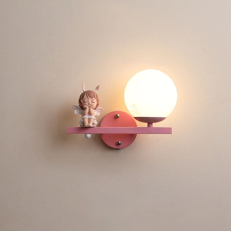 Contemporary Creative Kids Girls Unicorn Orb Resin Iron Glass 1-Light Wall Sconce Lamp For Bedroom Lumendat