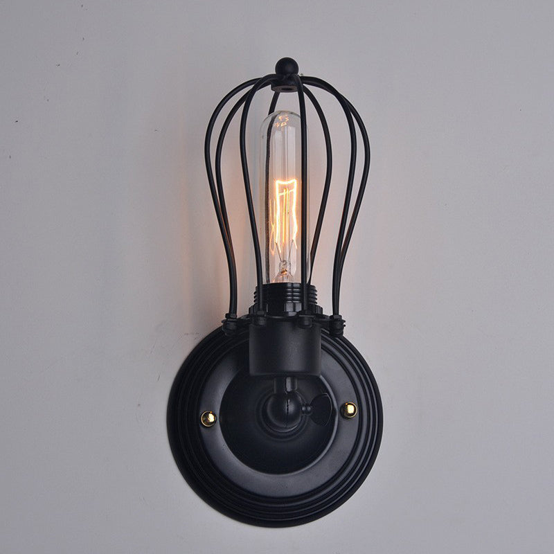 Traditional Vintage Cage Iron 1-Light Wall Sconce Lamp For Living Room Lumendat