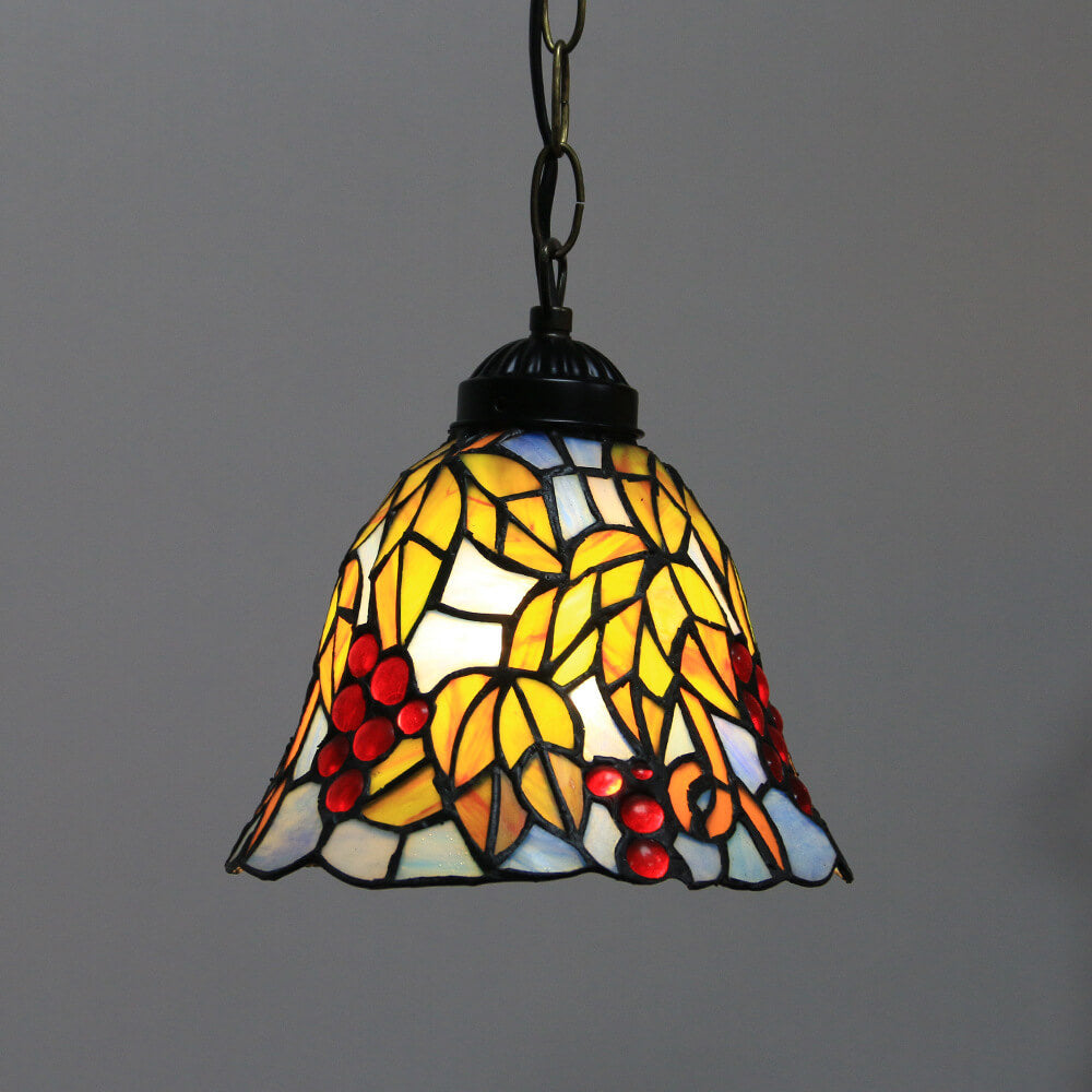 Tiffany Rustic Rose Beads Stained Glass 1-Light Pendant Light