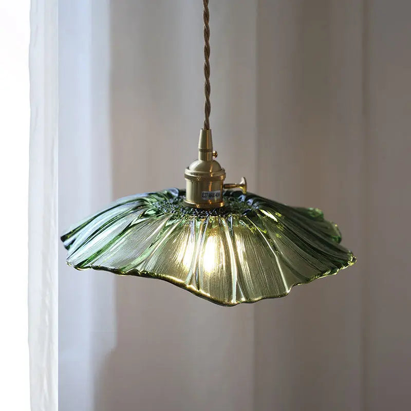 Modern Art Deco Sunflower Copper Glass 1-light Pendant Light for Living Room Lumendat