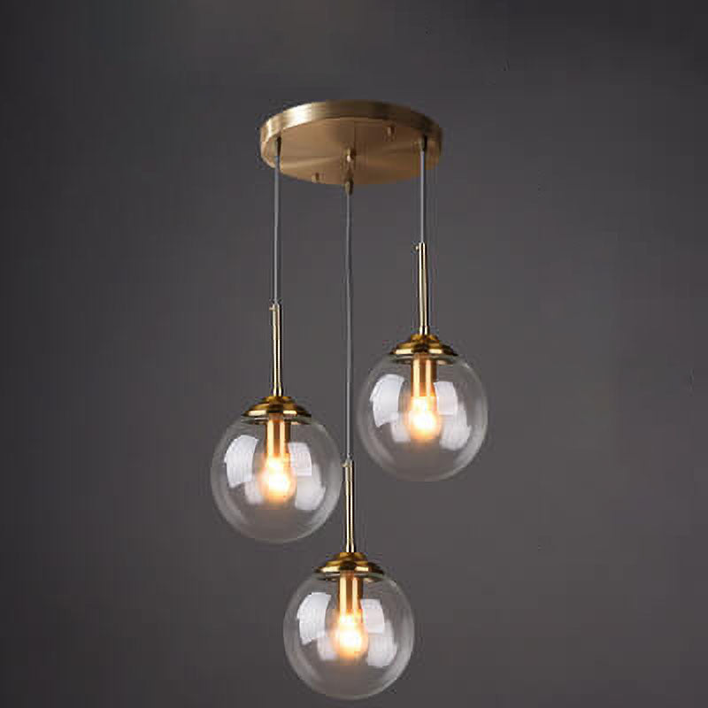 Contemporary Nordic Copper Spherical Glass Shade 1/3/5-light Island Light Chandelier for Dining Room