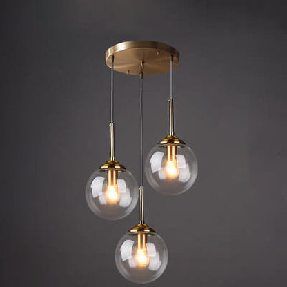 Contemporary Nordic Copper Spherical Glass Shade 1/3/5-light Island Light Chandelier for Dining Room
