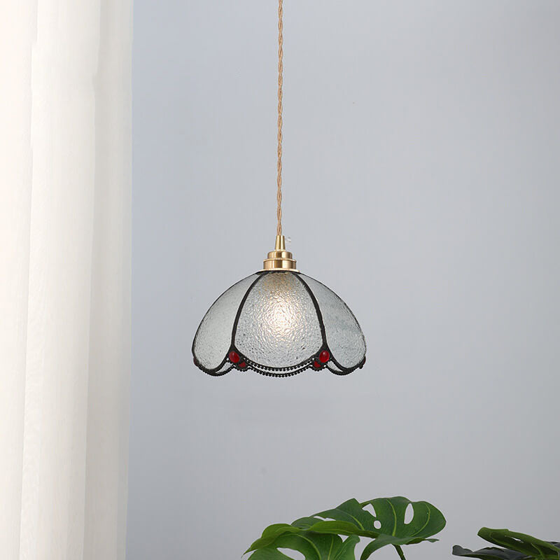 Japanese Vintage Brass Stained Glass Cone 1-light Pendant Light BulbSquare