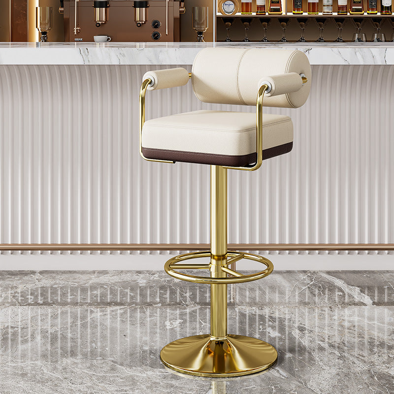 Contemporary Luxury Faux Leather Upholstered Height Adjustable Swivel Bar Stool Armrest Footrest For Dining Room DFM-F