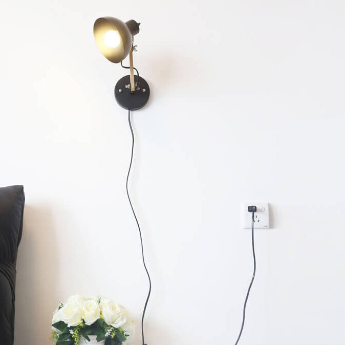 Modern Nordic Iron Semicircle Adjustable Wooden Lamp Arm 1-Light Wall Sconce Lamp Lumendat