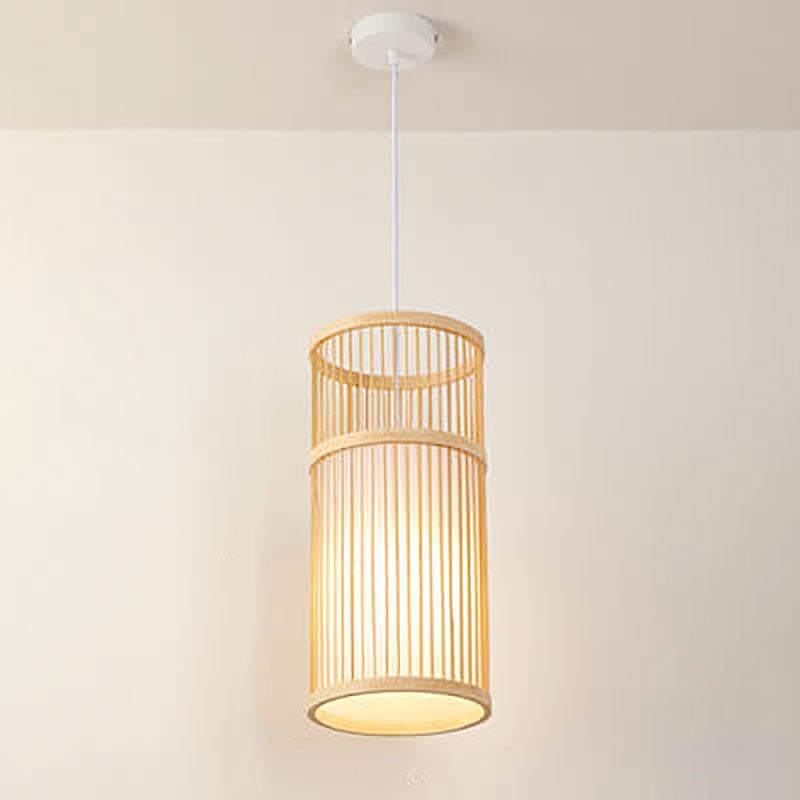 Japanese Zen Bamboo Weaving Lantern 1-light Pendant Light BulbSquare