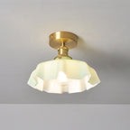 Japanese Vintage Cream Glass Floral Brass 1-Light Semi-Flush Mount Ceiling Light Lumendat