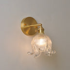 Vintage Japanese Brass Glass Bell Flower 1-Light Wall Sconce Lamp