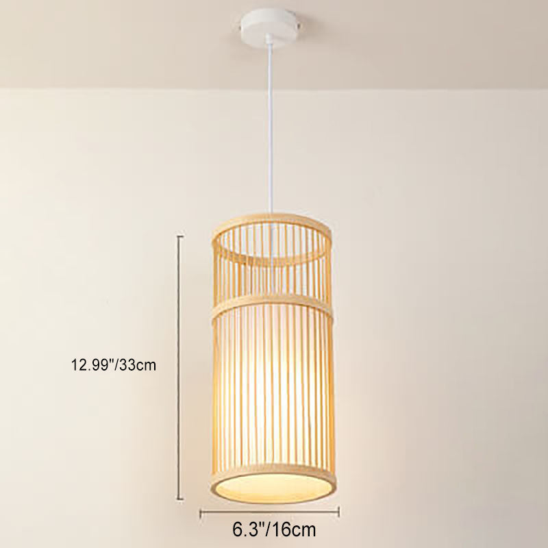 Japanese Zen Bamboo Weaving Lantern 1-light Pendant Light BulbSquare