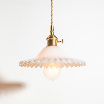 Traditional European Round Textured Glass 1-Light  Dome Lace Pendant Light