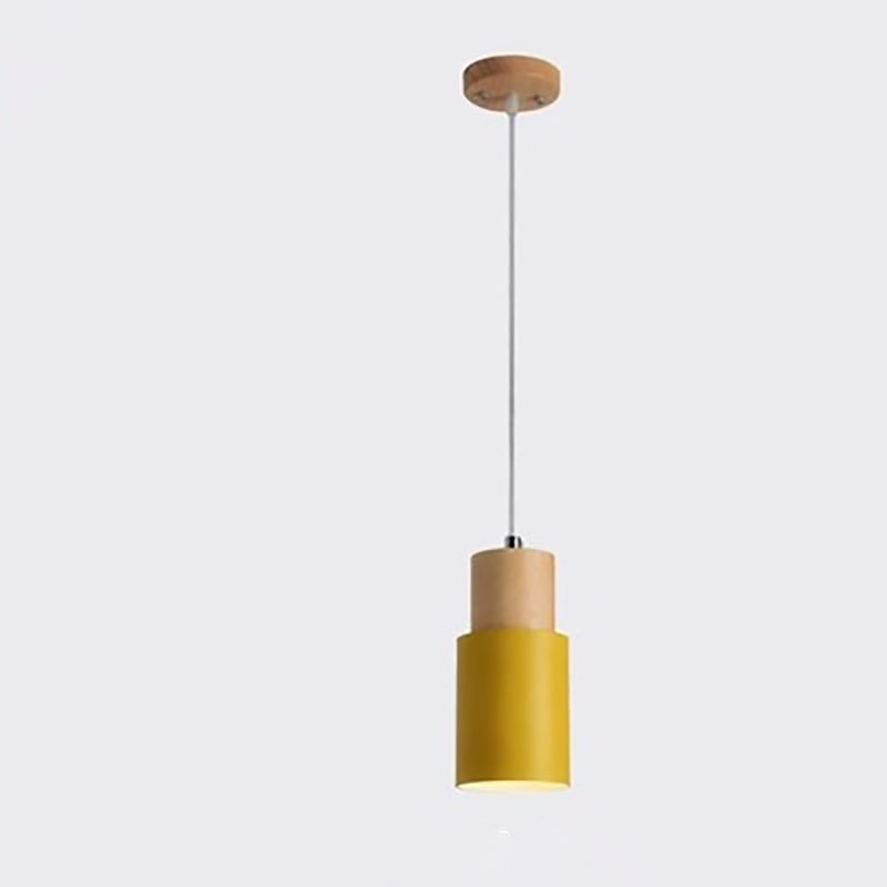 Contemporary Nordic Cylinder Metal Wood 1-light Pendant Light for Living Room