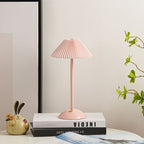 Contemporary Scandinavian Rechargeable Iron Fabric Conic Pleated 1-Light Table Lamp For Bedside Lumendat