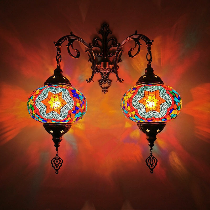 Tiffany Decorative Lantern Hardware Stained Glass 2-Light Wall Sconce Lamp Lumendat