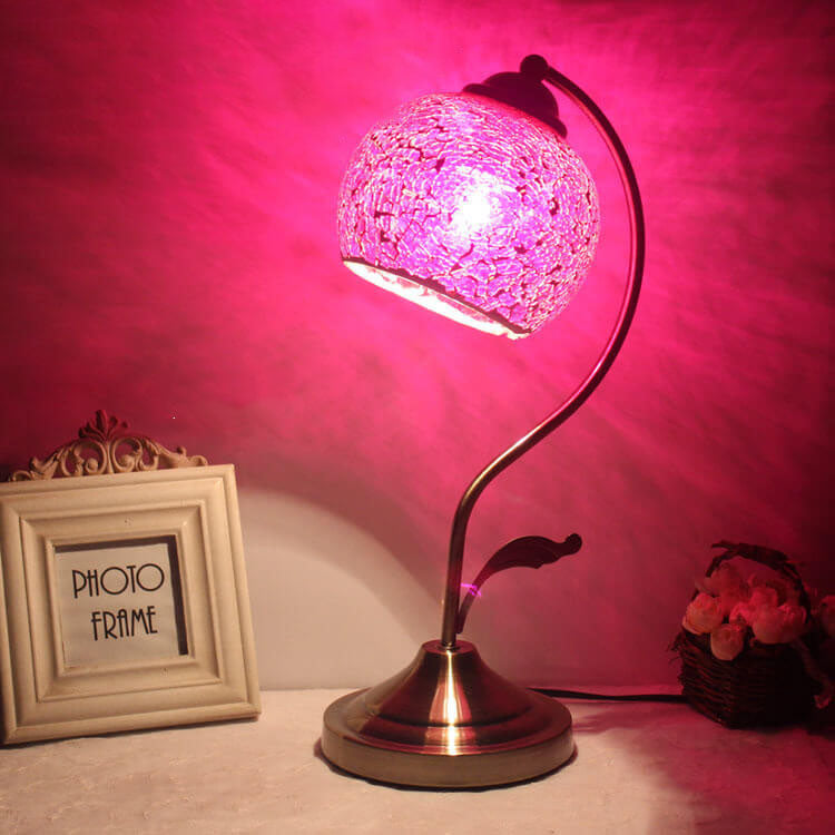European Vintage Tiffany Round Head Glass Hardware 1-Light Table Lamp Lumendat