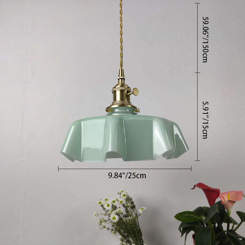 Traditional Japanese Cream Petal Glass Iron 1-Light Pendant Light For Dining Room