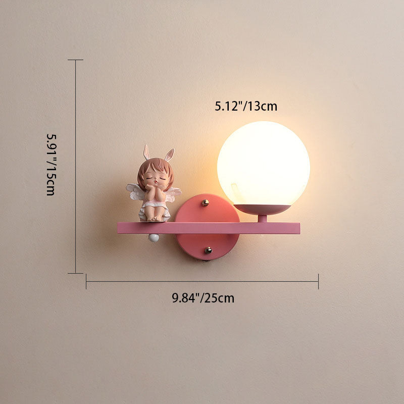 Contemporary Creative Kids Girls Unicorn Orb Resin Iron Glass 1-Light Wall Sconce Lamp For Bedroom Lumendat