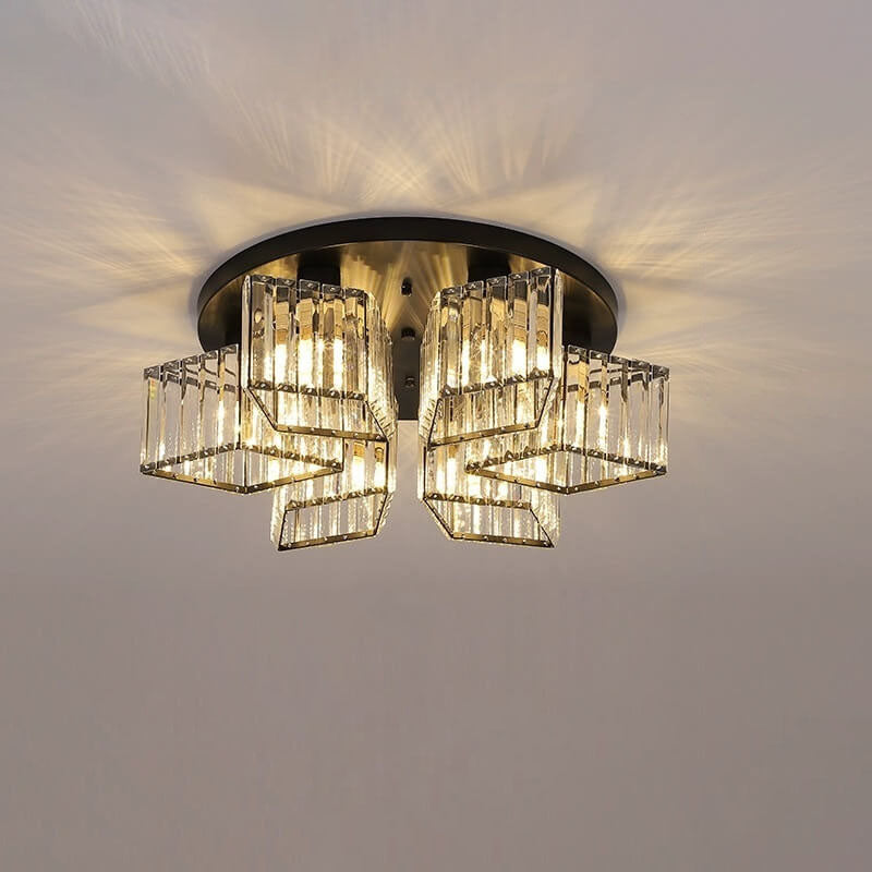 Modern Luxury Diamond Shaped Iron Crystal 3/4/5/6 Light Semi-Flush Mount Ceiling Light Lumendat