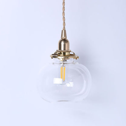 Traditional Japanese Brass Glass Pumpkin Shade 1-light Pendant Light for Living Room
