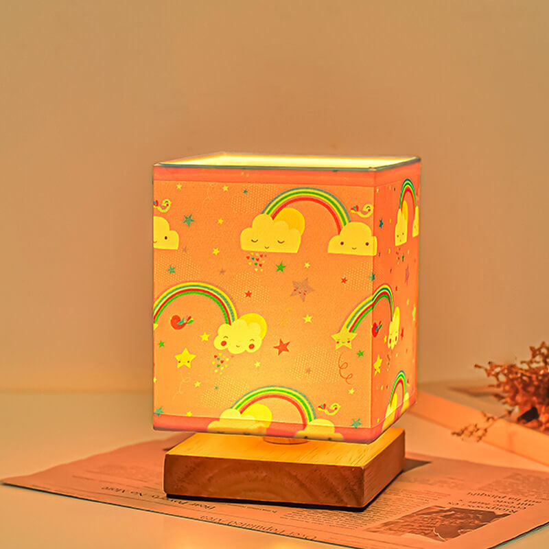Lumendat Contemporary Creative Kids Rectangular Solid Wood Fabric LED Table Lamp For Bedroom Lumendat