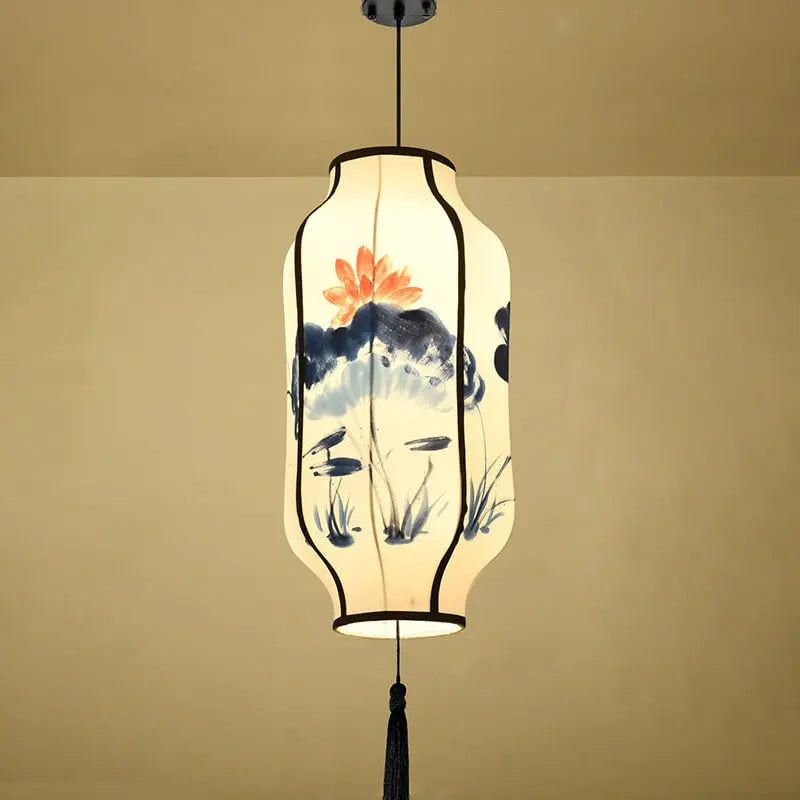 Oriental Antique Handmade Oval Lantern Fabric 1-light Pendant Light Lumendat