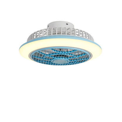 Modern Minimalist Round Cage Iron Acrylic LED Flush Mount Ceiling Fan Light For Living Room