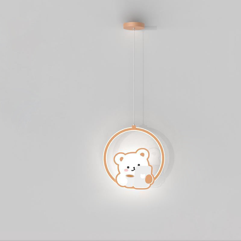 Lumendat Modern Simplicity Kids Aluminum Iron Acrylic Circle Bear Cow LED Pendant Light For Bedside Lumendat