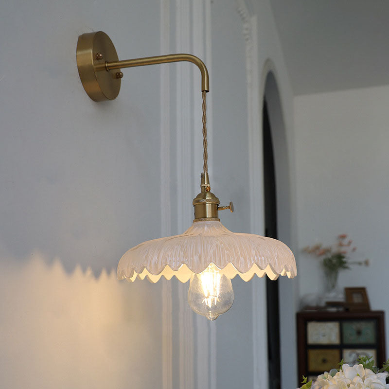 Modern Art Deco Iron Flower Glass Shade 1-Light Wall Sconce Lamp For Bedroom Lumendat