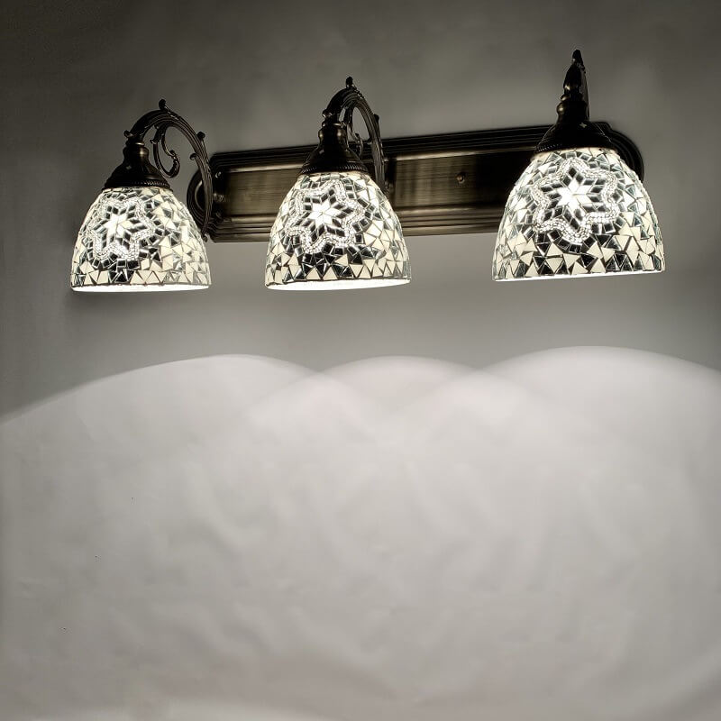 Tiffany Mediterranean Horn Stained Glass 3-Light Bathroom Vanity Mirror Front Wall Sconce Lamp Lumendat