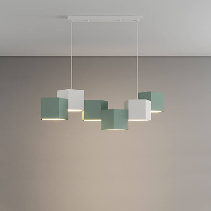 Modern Creative Square Geometric Iron LED Macaron Chandelier