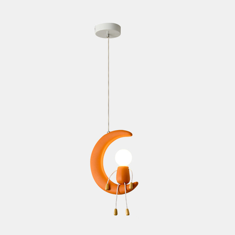 Lumendat Contemporary Nordic Kids Iron Resin Glass Moon Doll 1-Light Pendant Light For Bedside Lumendat