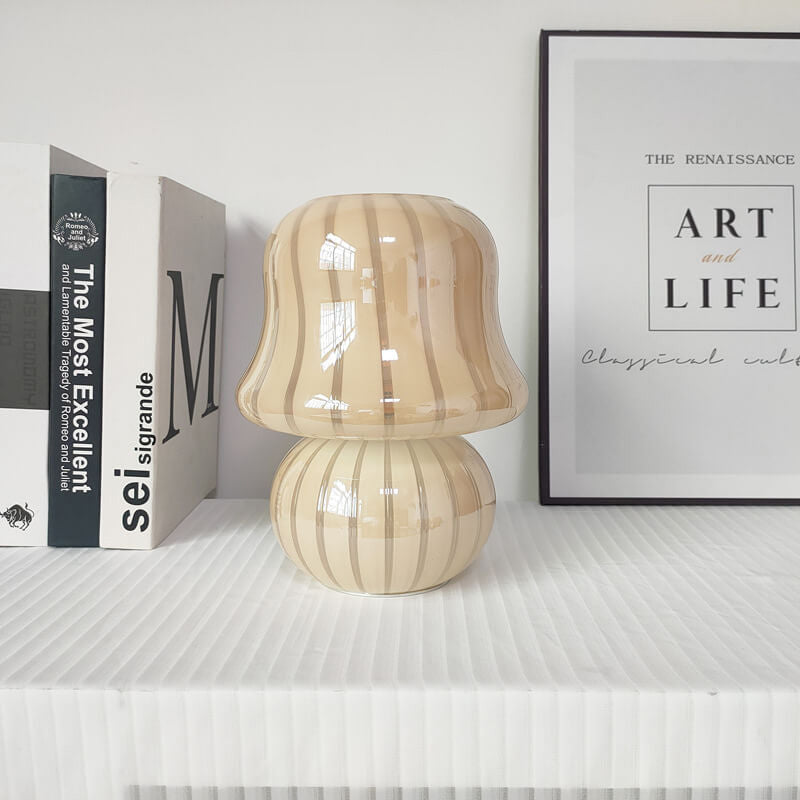 French Cream Handmade Glass Mushroom 1-Light Table Lamp Lumendat
