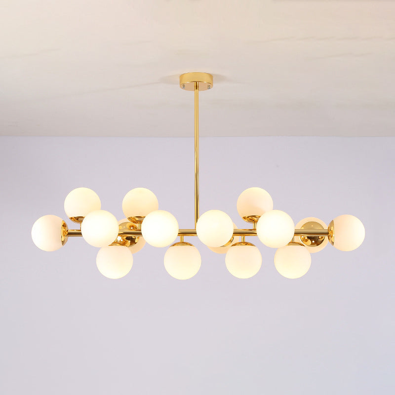 Contemporary Scandinavian Long Round Globe Iron Glass 16-light Island Light Chandelier for Dining Room