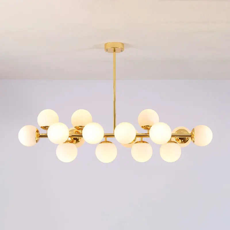 Contemporary Scandinavian Long Round Globe Iron Glass 16-light Island Light Chandelier for Dining Room Lumendat