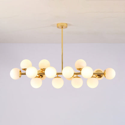 Contemporary Scandinavian Long Round Globe Iron Glass 16-light Island Light Chandelier for Dining Room