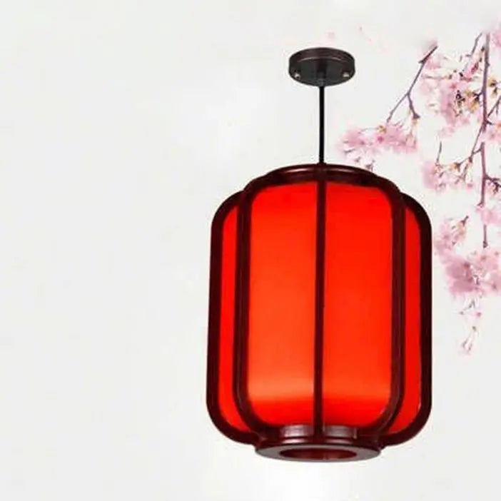 Modern Chinese Faux Sheepskin Wooden Lantern 1-light Pendant Light Lumendat