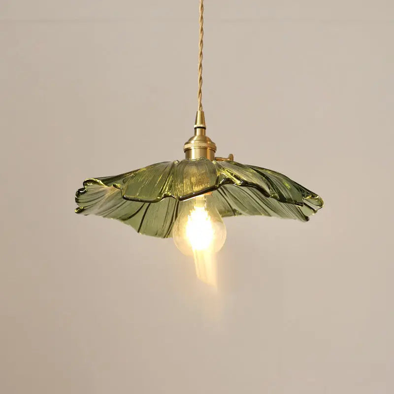 Traditional Vintage Lotus Leaf Glass Brass 1-light Pendant Light for Living Room BulbSquare