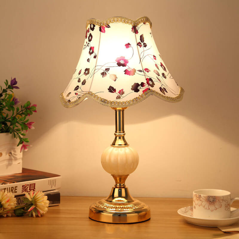 Nordic Vintage Floral Glass Fabric 1-Light Table Lamp Lumendat