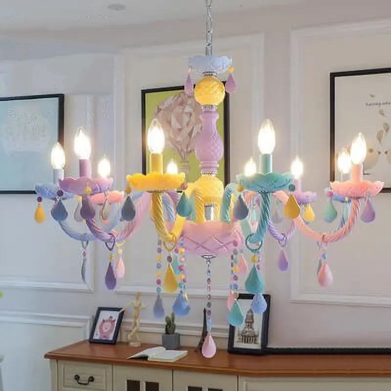 Modern Children's Princess Macaroon Candelabra Crystal Glass 5/6/8/10/12/15 Light Chandelier Lumendat