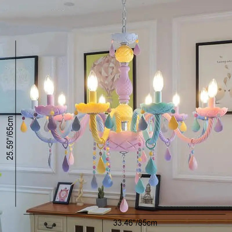 Modern Children's Princess Macaroon Candelabra Crystal Glass 5/6/8/10/12/15 Light Chandelier Lumendat