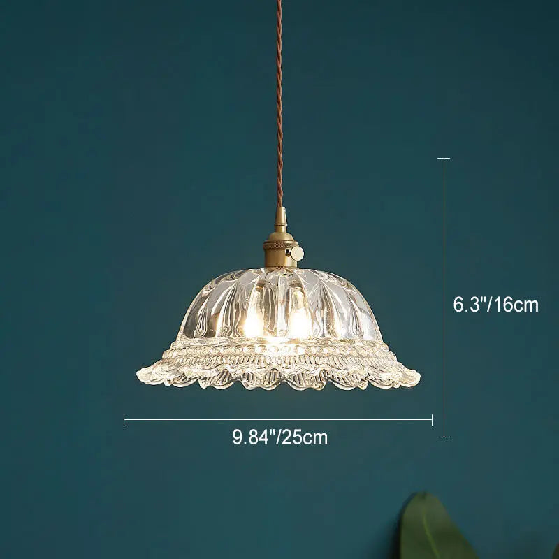 Contemporary Nordic Floral Glass Brass 1-light Pendant Light for Living Room & Bedroom BulbSquare