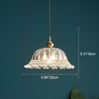 Contemporary Nordic Floral Glass Brass 1-Light Pendant Light For Living Room & Bedroom