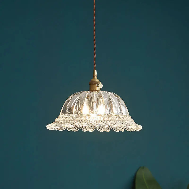 Contemporary Nordic Floral Glass Brass 1-light Pendant Light for Living Room & Bedroom BulbSquare