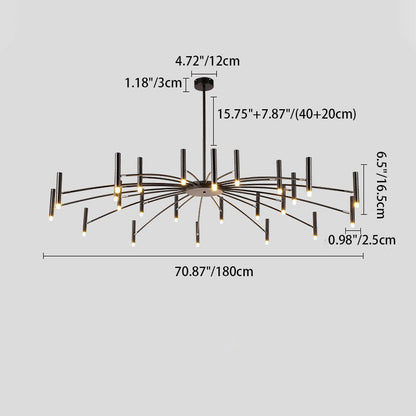 Contemporary Scandinavian Round Radioactive Iron Aluminum 12/24 Light Chandelier for Living Room