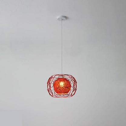 Modern Minimalist Weaving Hemp Ball Iron Drum 1-Light Pendant Light for Living Room