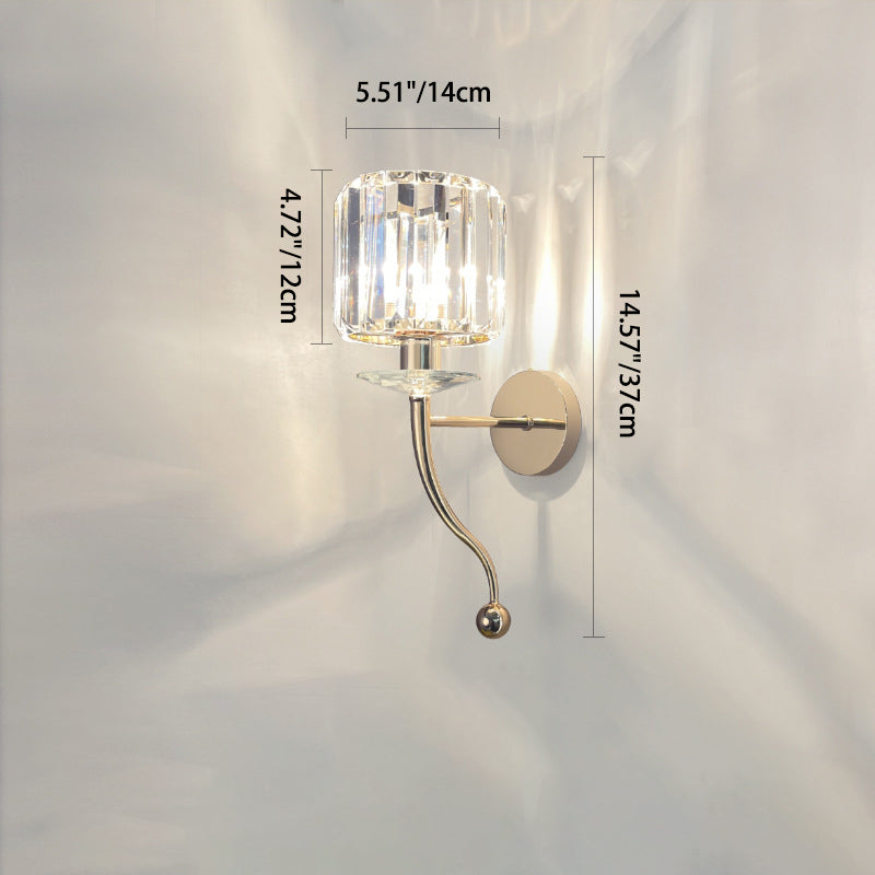 Modern Luxury Metal Iron Stainless Steel Crystal Ball Cylinder 1-Light Wall Sconce Lamp For Bedside Lumendat