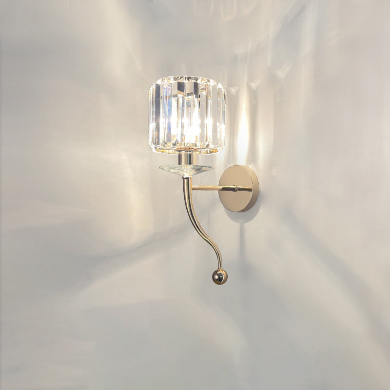 Modern Luxury Metal Iron Stainless Steel Crystal Ball Cylinder 1-Light Wall Sconce Lamp For Bedside Lumendat
